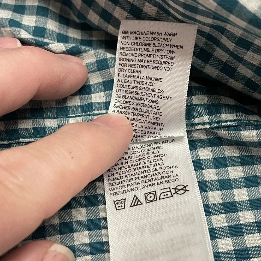The North Face Men's XL Button Up Shirt Short Sleeve Green White Gingham Outdoor